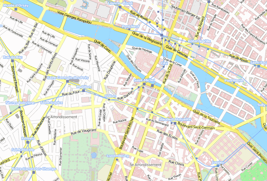 Quartier Latin Stadtplan mit Luftansicht und Unterkünften von Paris